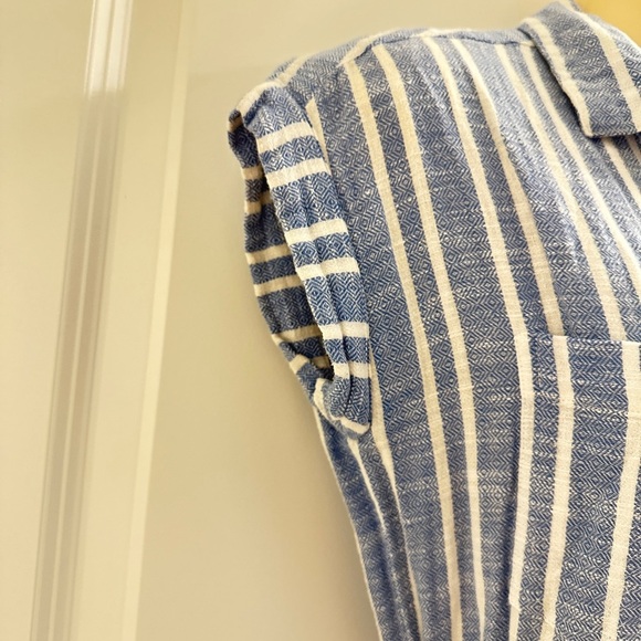 Blue White Striped Dress Lightweight Beachy Tie Waist Size XS Pockets Button - Picture 4 of 12